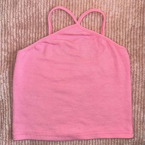 Pink Ribbed Halter Neck Crop Top