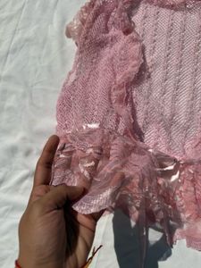 Pink Lace Cropped Cardigan