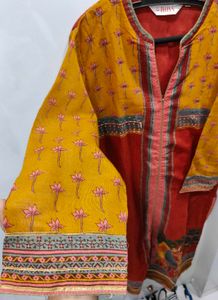 BIBA Yellow &amp; Red Floral Print Kurti