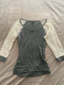 Express Grey Mesh Sleeve Top