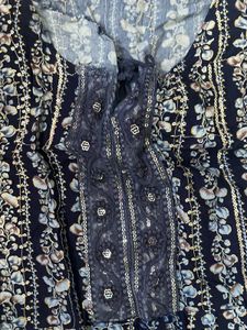 Embellished Navy Floral Kurta