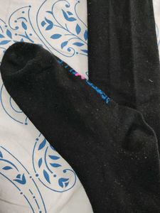 Black long Over-the-Knee Socks with Blue Trim