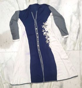 Title: Blue White Embroidered Anarkali Kurta Used