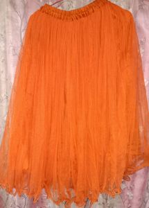 Lahenga With Long Top Orange Colour Glitter Work