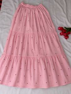 Cute Cotton Comfy Pink Shirt &amp; Tiered Skirt Set