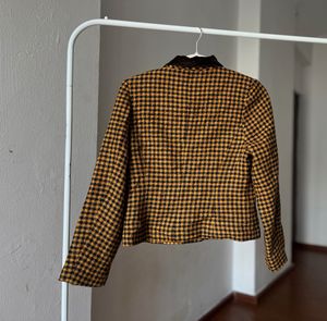 Vintage Black Yellow Check Crop Blazer