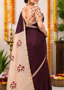 New soft linen cotton saree Brown