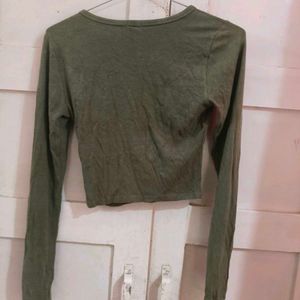 Olive Green Long Sleeve Crop Top