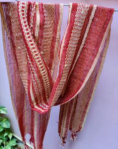 Men's Golden Sherwani - With White Pyjama &amp; Red Textured Dupatta