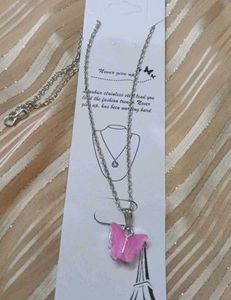 Cute Pink Butterfly Pendant Necklace