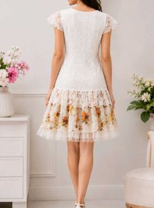 Elegant White Lace &amp; Floral Dress