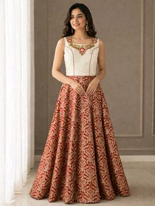 Elegant Red Brocade Lehenga Choli Set