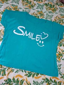 Cute Teal T-Shirt with Smile Graphic
