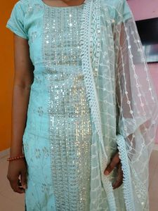 Elegant Blue Sequined Kurta Set