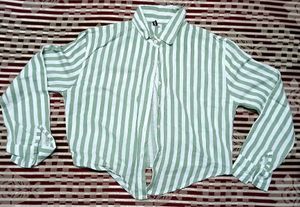 Striped Button-Up Cropped Shirt