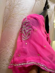 Vibrant Pink Heavy Diamond Work Saree