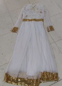 White and Golden sequince anarkali dress