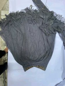 Sparkling Sequin Blouse &amp; Grey Tulle Lehenga Set