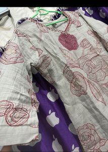 red Elegant Embroidered Kurta with Dupatta