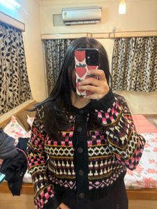 Cozy Geometric Print Cardigan