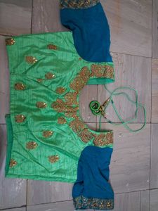 Teal &amp; Gold Embroidered Lehenga