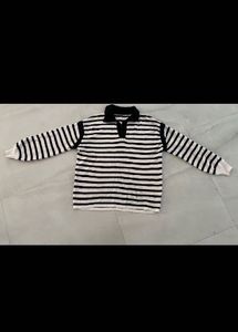 UnisexKorean Striped Collared Long polo