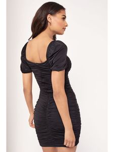 Chic Ruched Black Mini Dress