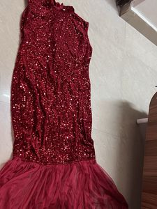 Elegant Maroon Sequin Ethnic Gown