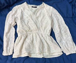 Elegant White Lace Peplum Top