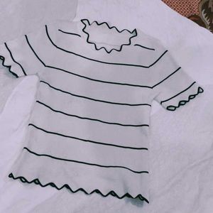Chic Striped Top with Ruffled Edges