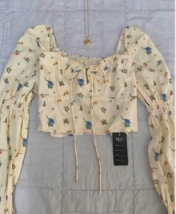 Cute Cream Floral Puff Sleeve Cropped Top🥠🍦