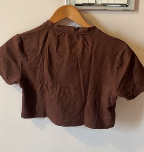 Brown Graphic Crop Top