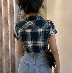 Chic Plaid Short-Sleeve Button-Up Top