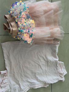 Girls Pink Sequin Tulle Skirt &amp; Top Set