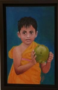 Boy with coconut- painting Framed