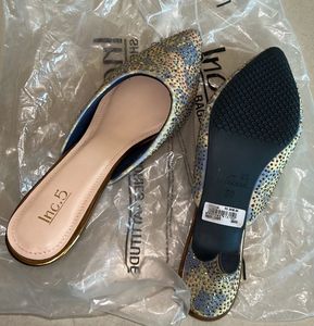Sparkling Pointed Navy Toe Mules
