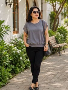 Stylish Grey Top with Embellished Sleeves