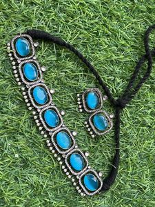 Blue Stone Choker Necklace Set