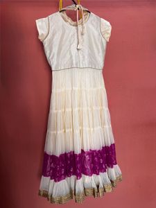 Elegant White and Purple Anarkali Dress