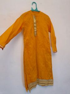 Beautiful Yellow Red Straight Suit Kurta Laggin