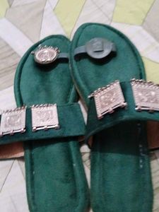 Embellished Emerald Green Velvet Flats