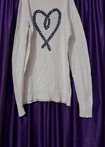White Rope Heart Sweater