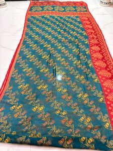 Vibrant Floral Print Chiffon Saree