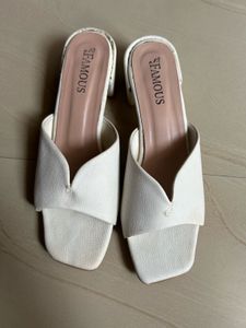 White Block Heel Mules