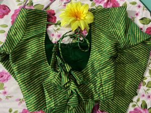 Green &amp; Gold Striped Saree Blouse