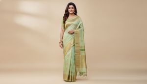 New Elegant Pastel Green Silk Blend Saree