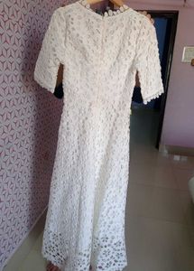 Elegant White Eyelet Midi Dress