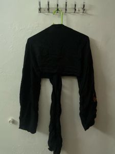 Embroidered Black Crop Top