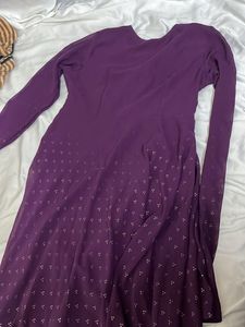 Elegant Purple Gown with Gold Print