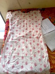 White Kurta with Pink Print